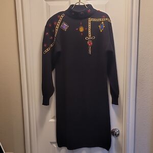 Vintage PLAIN JANE By  Sweet Baby Jane Embellished Black Sweater Dress Sz Medium